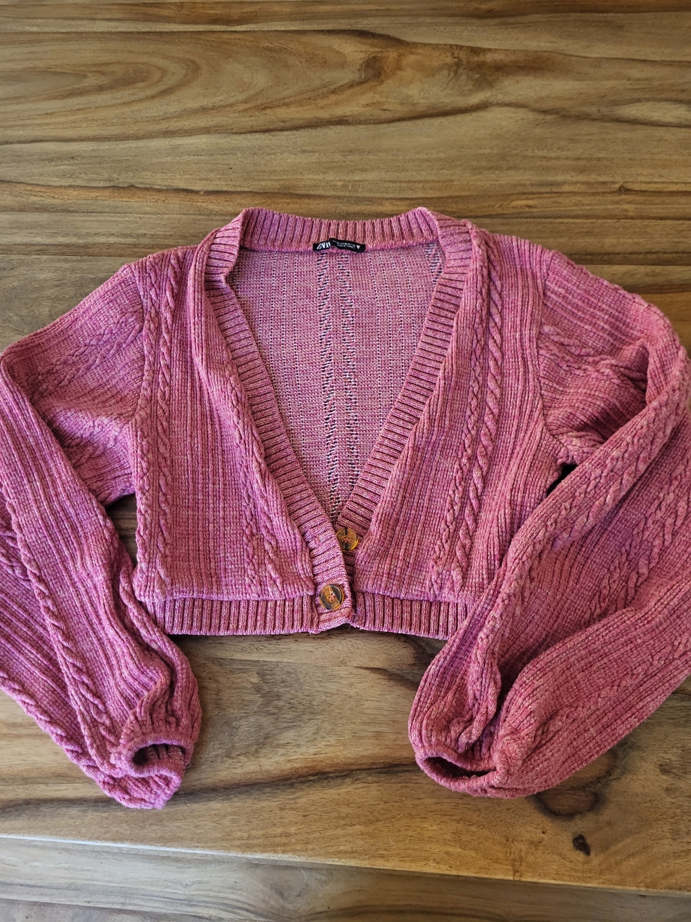 Zara Rose Pink Cropped Cable V-Neck Cardigan